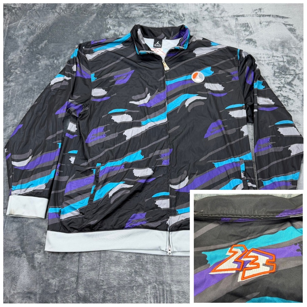 Jordan 8 Men 3XL Abstract Brushstroke Track Jacket Black Blue Purple 23 Logo